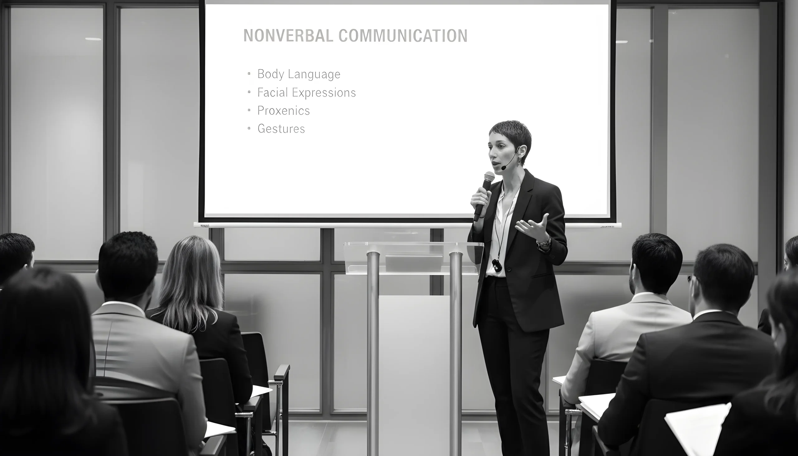 Formaciones para empresas Conferencia sobre comunicación no verbal con público atento.